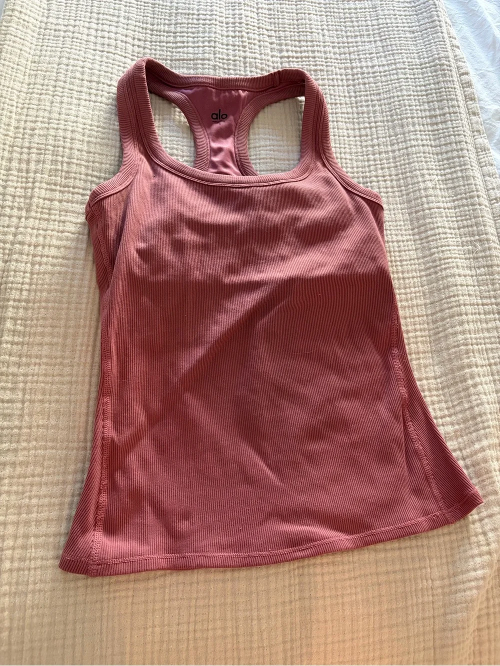 Alo Ribbed Racerback Tank Top in Dusty Rose